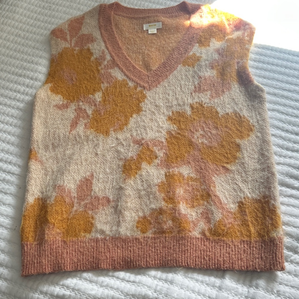 Maeve Pink and Orange Floral V-Neck Sweater Vest